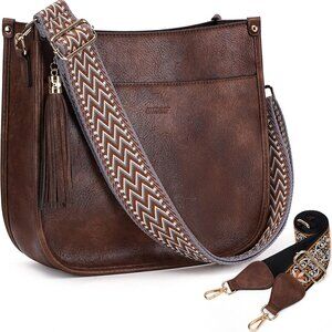 HKCLUF Vegan Leather Crossbody Bag | Hobo | Guitar Strap | 2 Straps | Wristlet